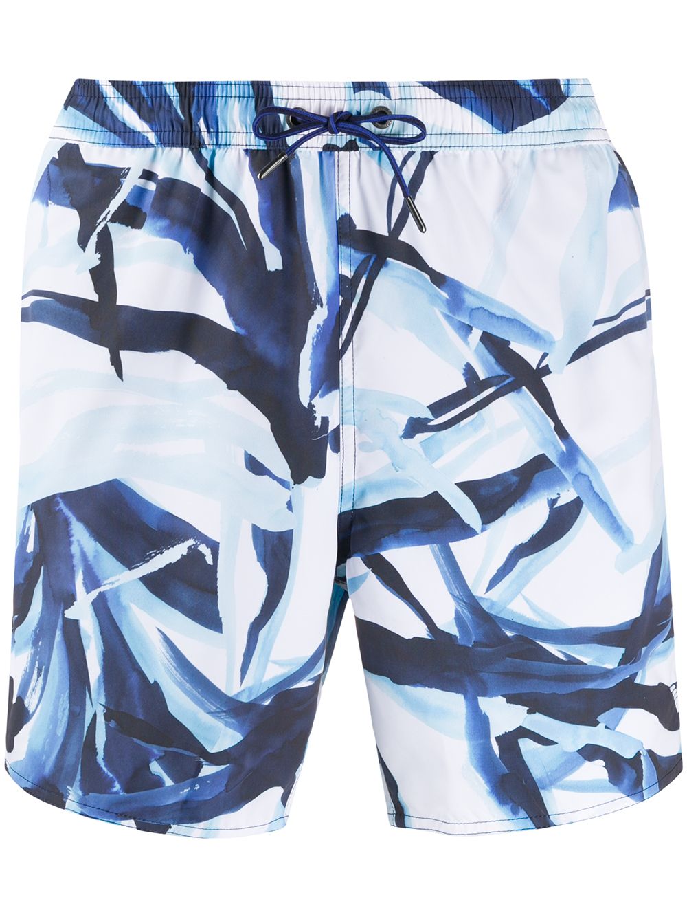 Emporio Armani Abstract Print Drawstring Swim Shorts In White