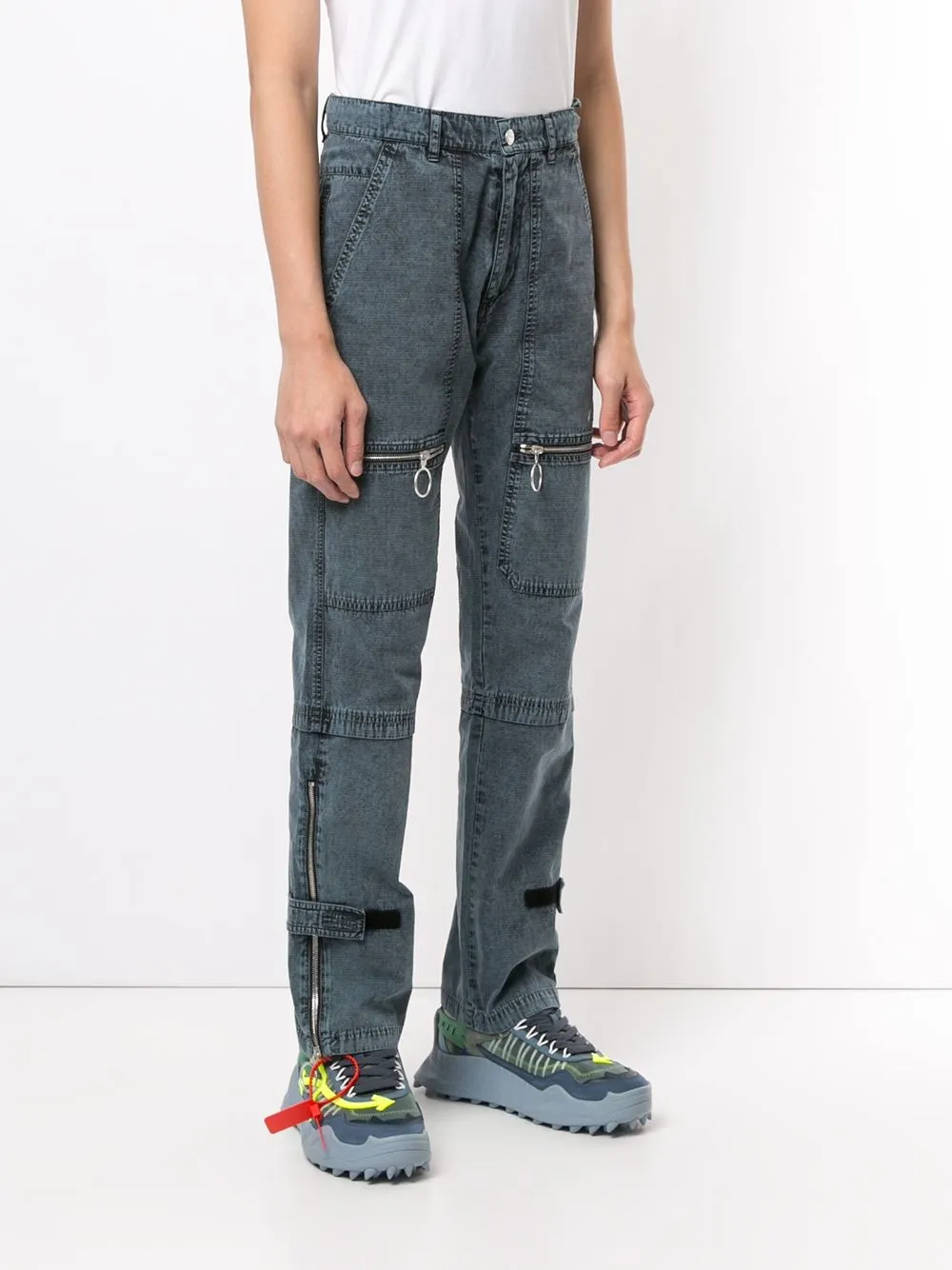  Off White Gerade Hose Mit Reißverschlüssen   Blau 