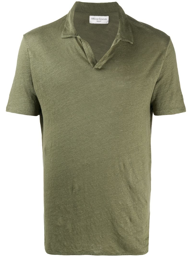 Officine Generale Short Sleeved Polo Shirt In Green