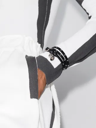 black double-wrap studded leather bracelet展示图