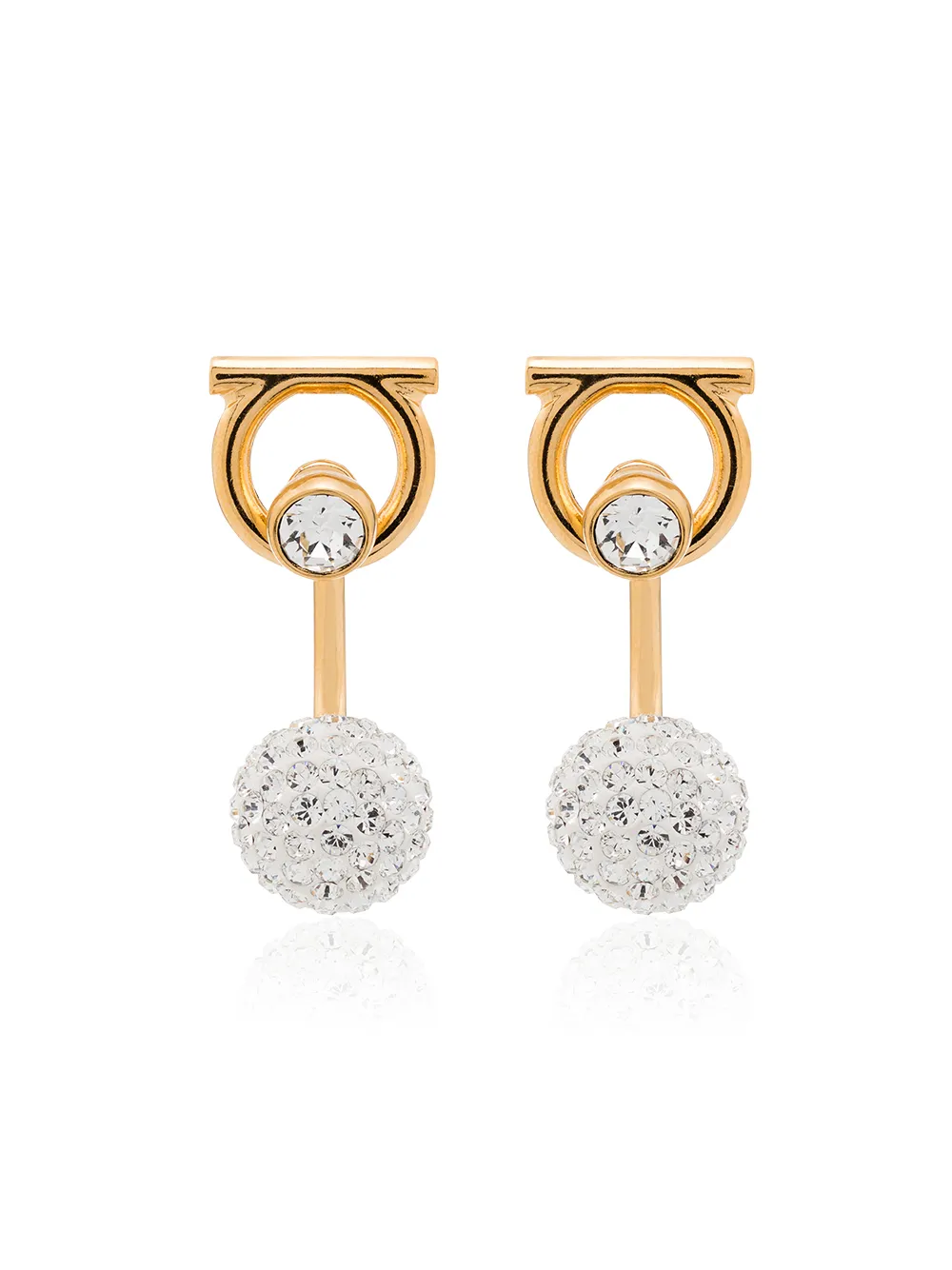 Shop Ferragamo Gancini Crystal-embellished Earrings In Gold