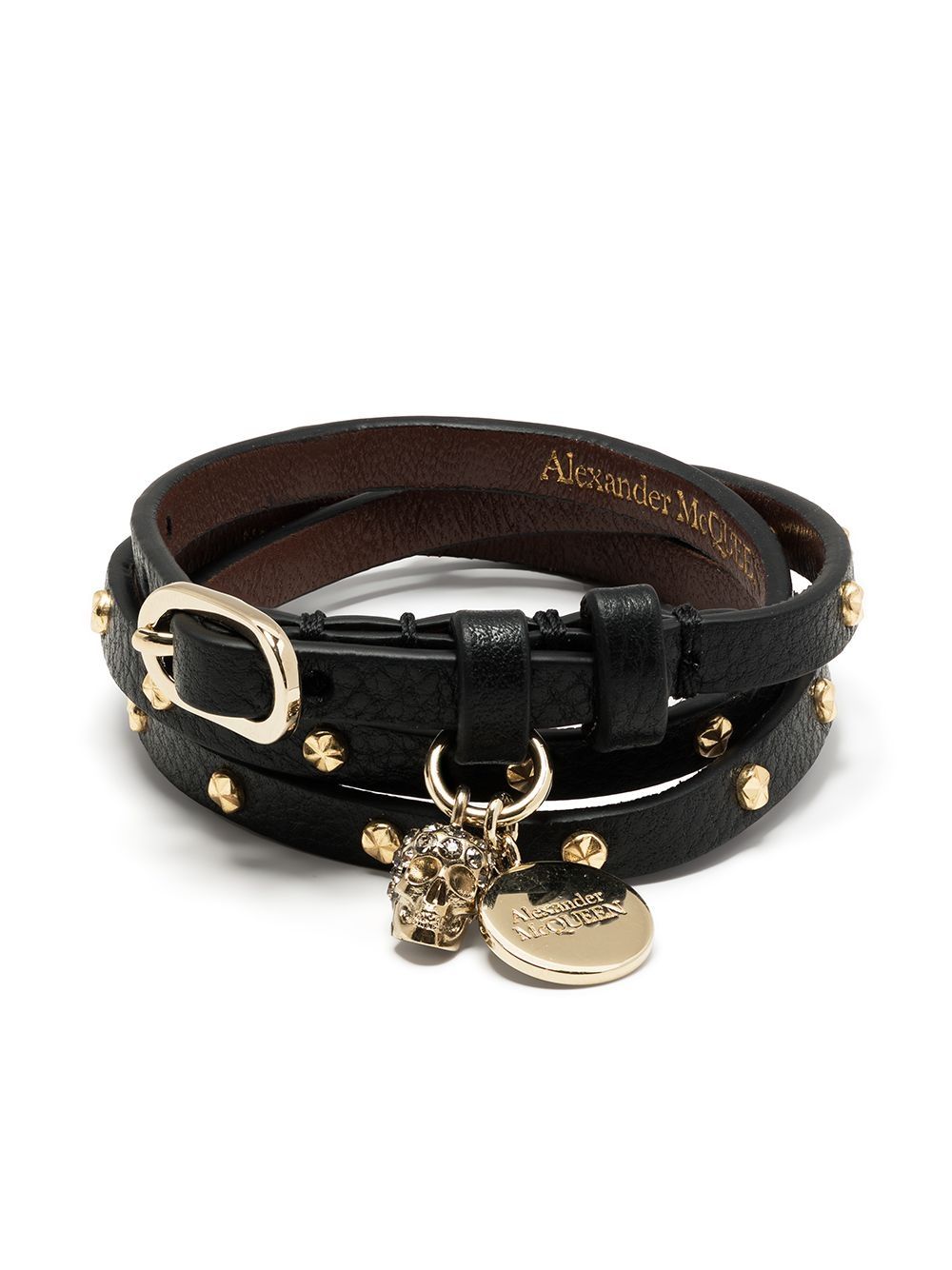 Alexander Mcqueen Skull Stud Wraparound Bracelet In Brown