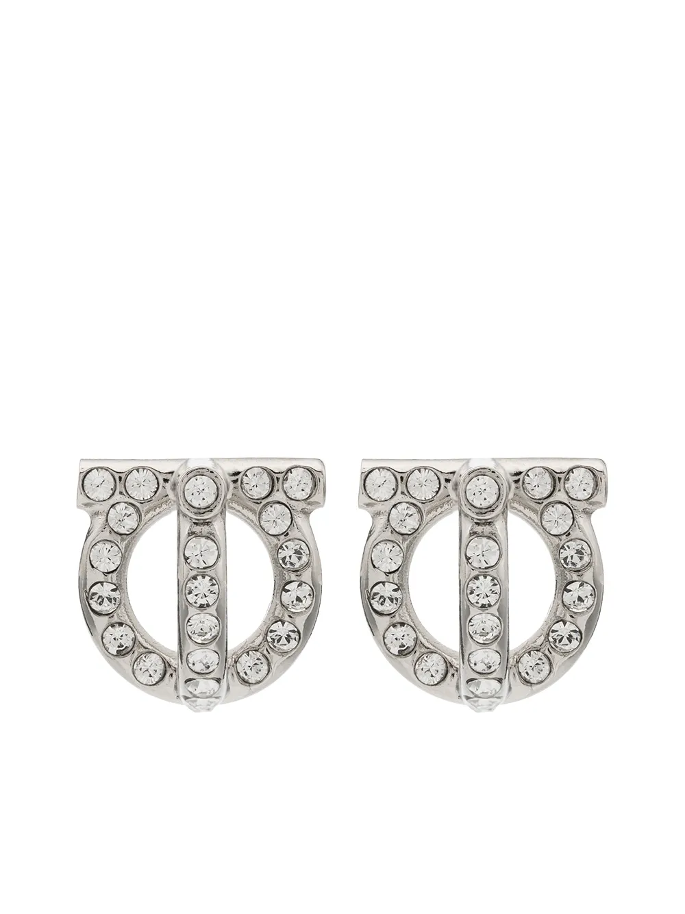 Shop Ferragamo Gancini Crystal Earrings In Silver