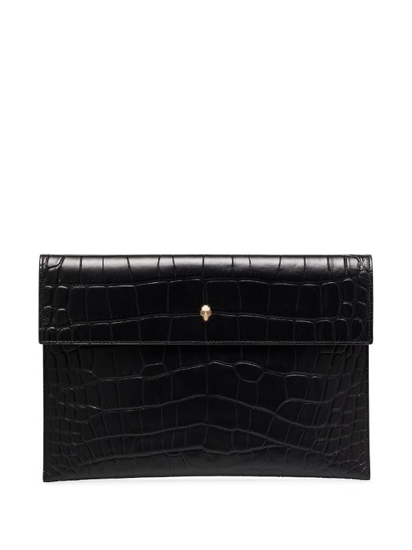 Alexander McQueen Croc Effect Envelope Clutch Bag - Farfetch