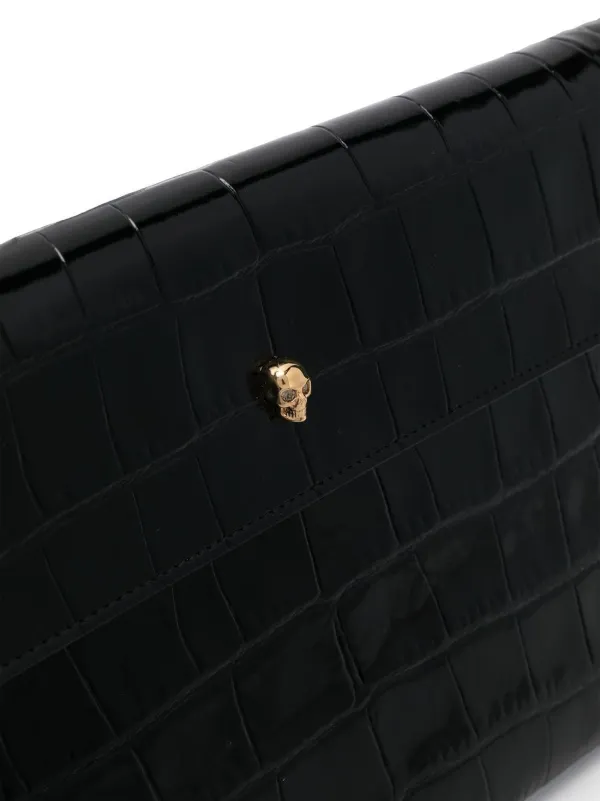 Alexander McQueen Croc Effect Envelope Clutch Bag Black FARFETCH CA