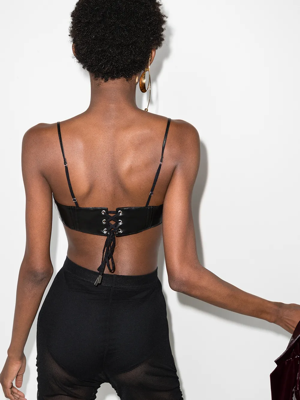 SUPRIYA LELE BLACK VINYL LACE-UP BRA TOP