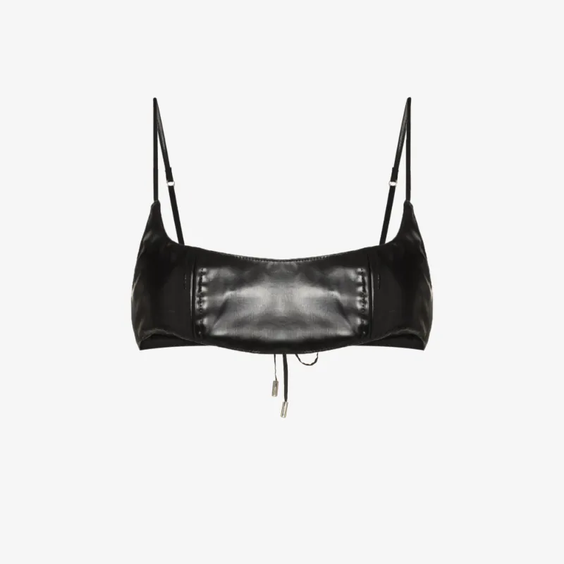 SUPRIYA LELE BLACK VINYL LACE-UP BRA TOP