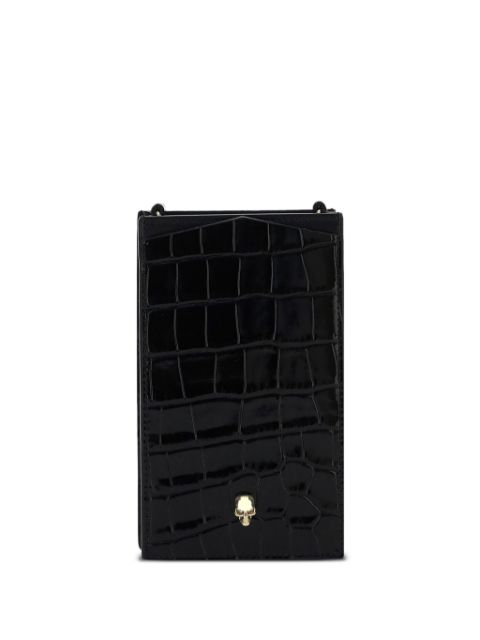 Alexander McQueen skull-plaque crocodile-effect phone pouch 16x9.5cm WOMEN