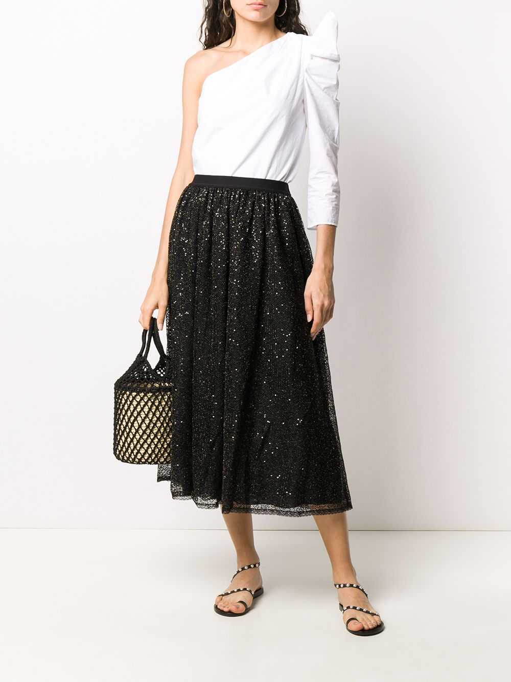 фото Ermanno ermanno mesh sequin panel midi skirt