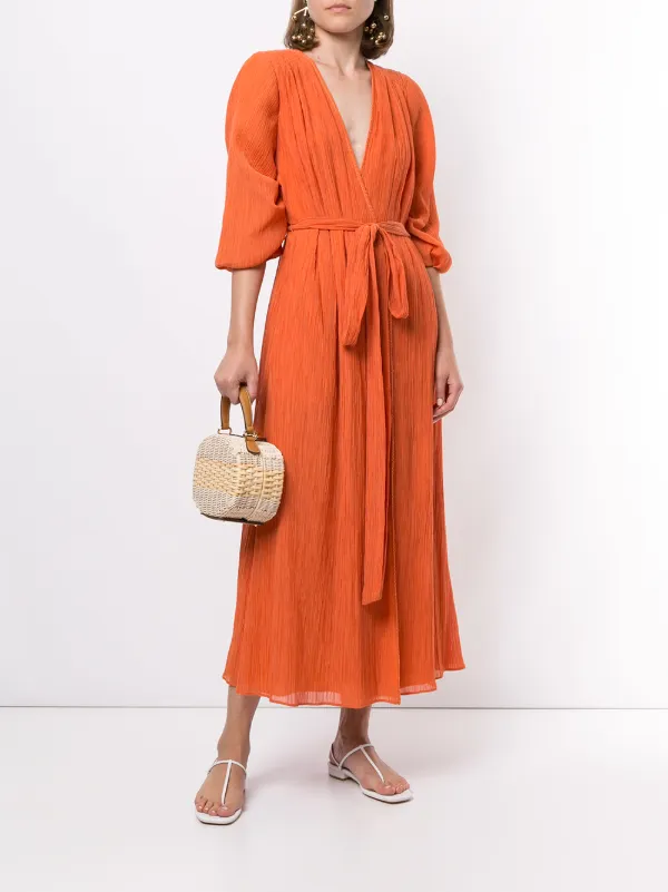 orange wrap midi dress
