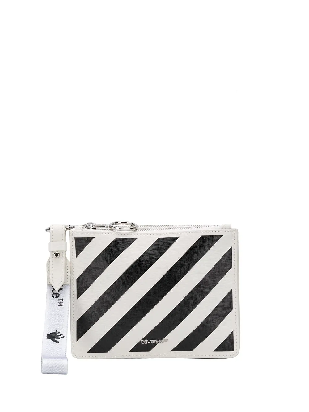 Off-white Stripe-print Leather Clutch In 0110 White Black