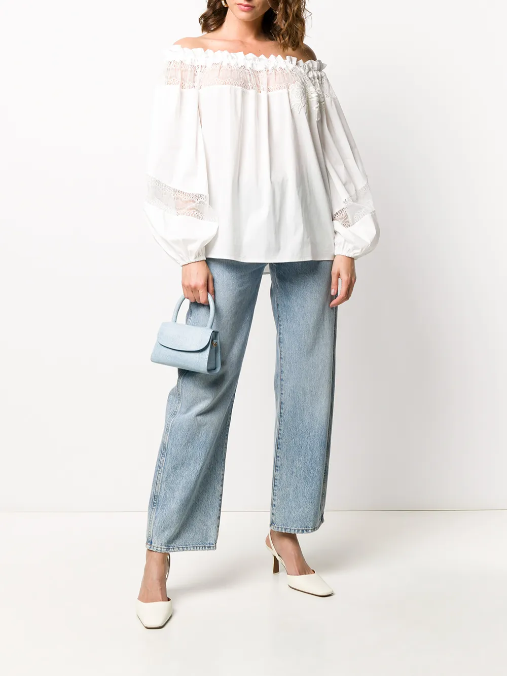 фото Blumarine off shoulder frill trimmed blouse