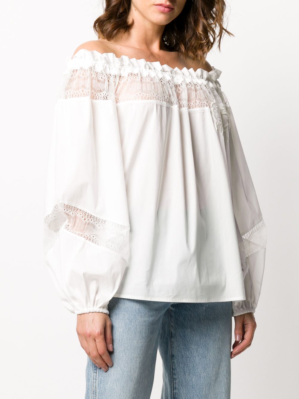 фото Blumarine off shoulder frill trimmed blouse