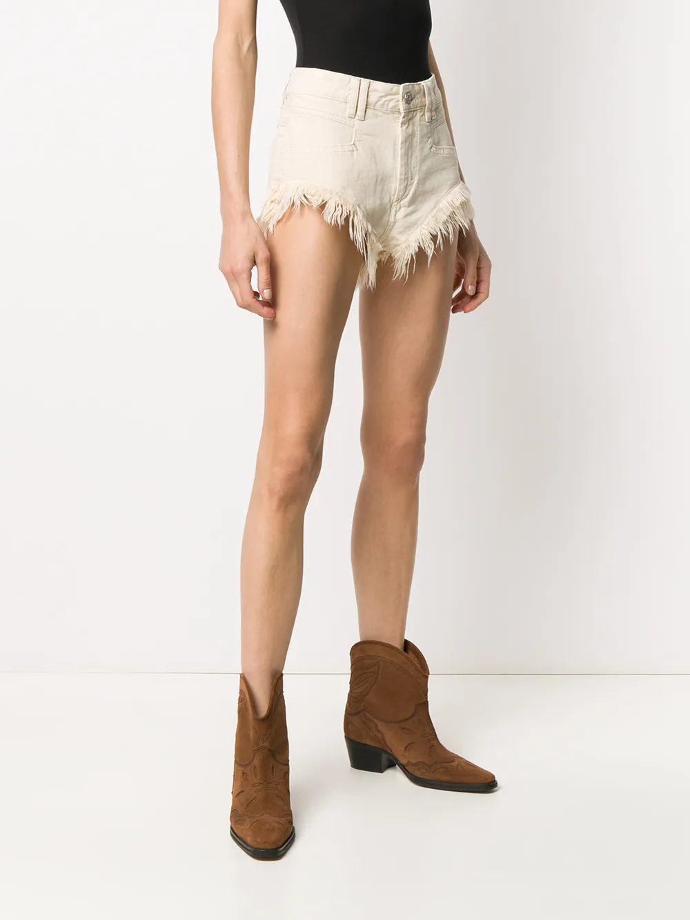  Isabel Marant Eneida Fringed Denim Shorts - Neutrals 