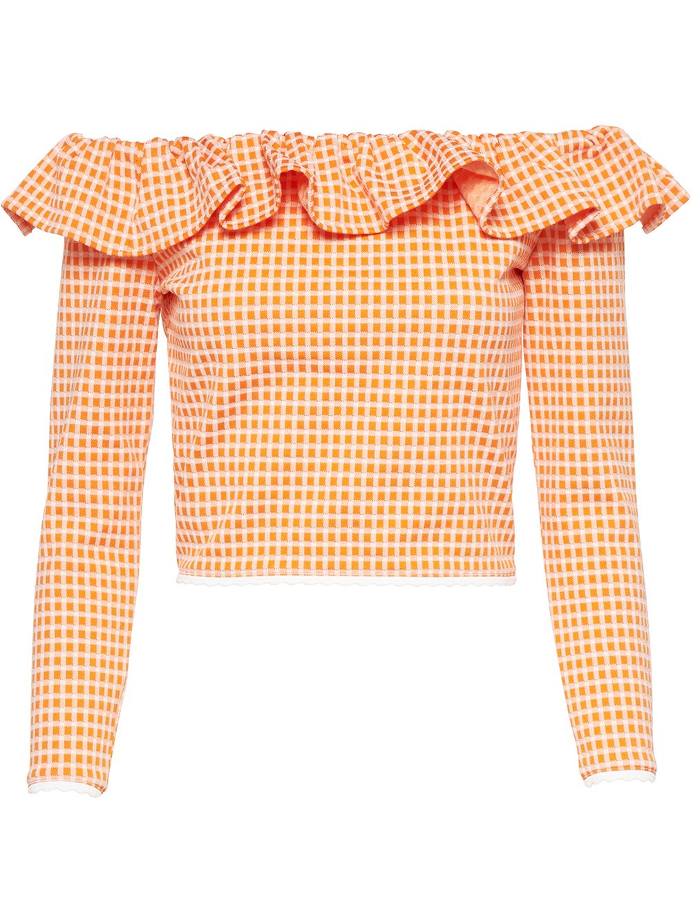 Miu Miu Gingham Ruffle Off-shoulder Top In Orange