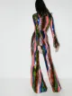 Halpern squiggle stripe sequin flared jumpsuit