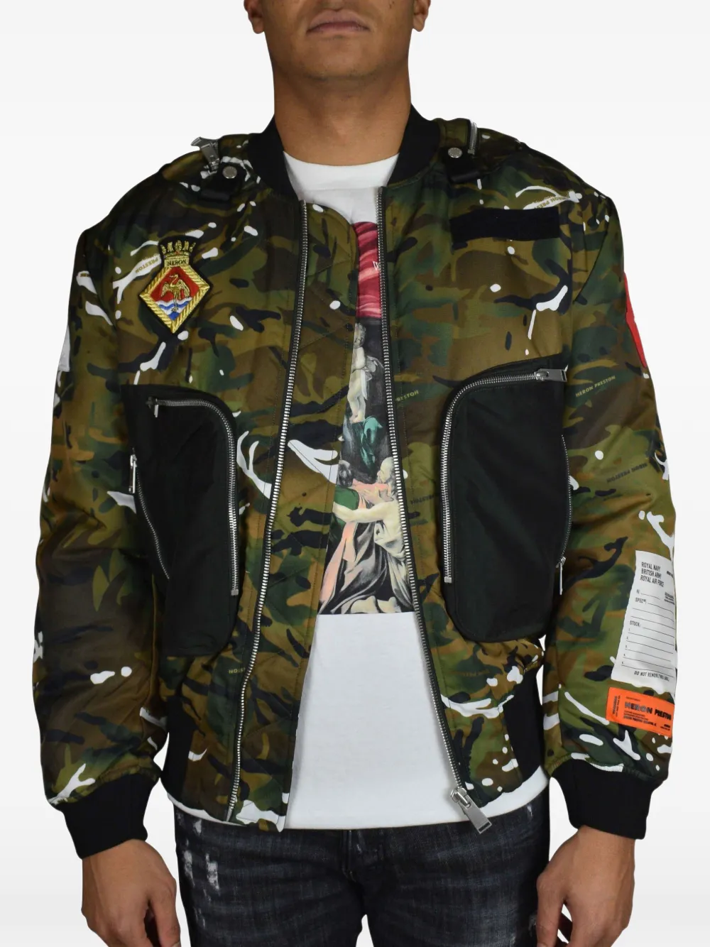 Heron Preston Bomberjack met camouflageprint Bruin