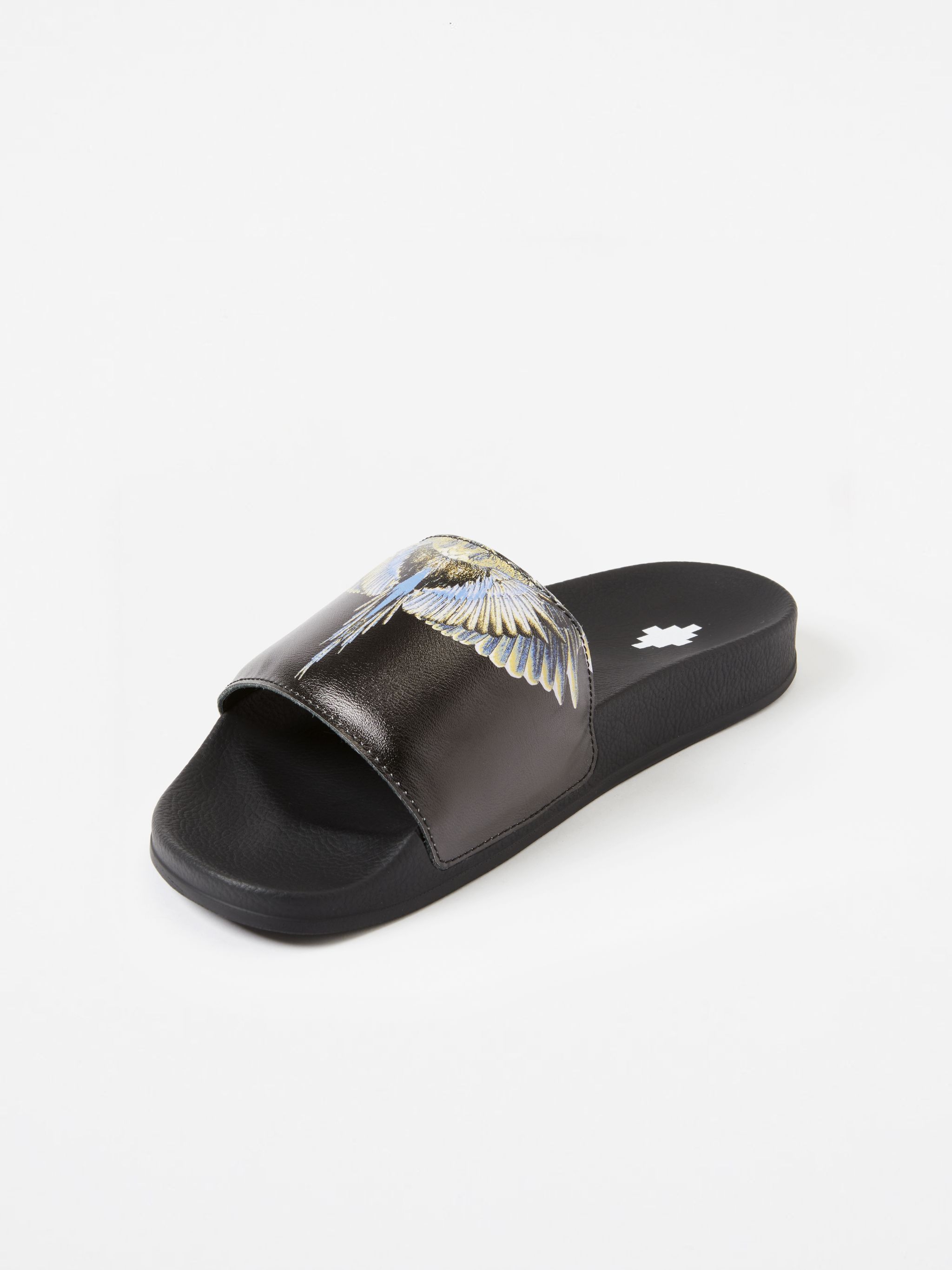 black/multicolour leather slip-on style feather print