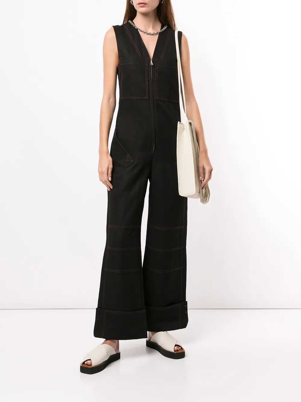 фото Low classic stitch v-neck jumpsuit