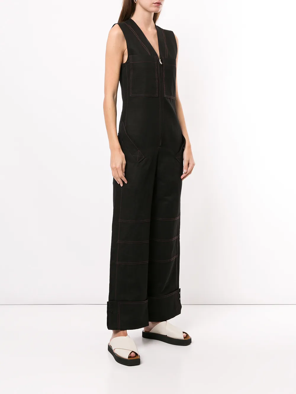 фото Low classic stitch v-neck jumpsuit