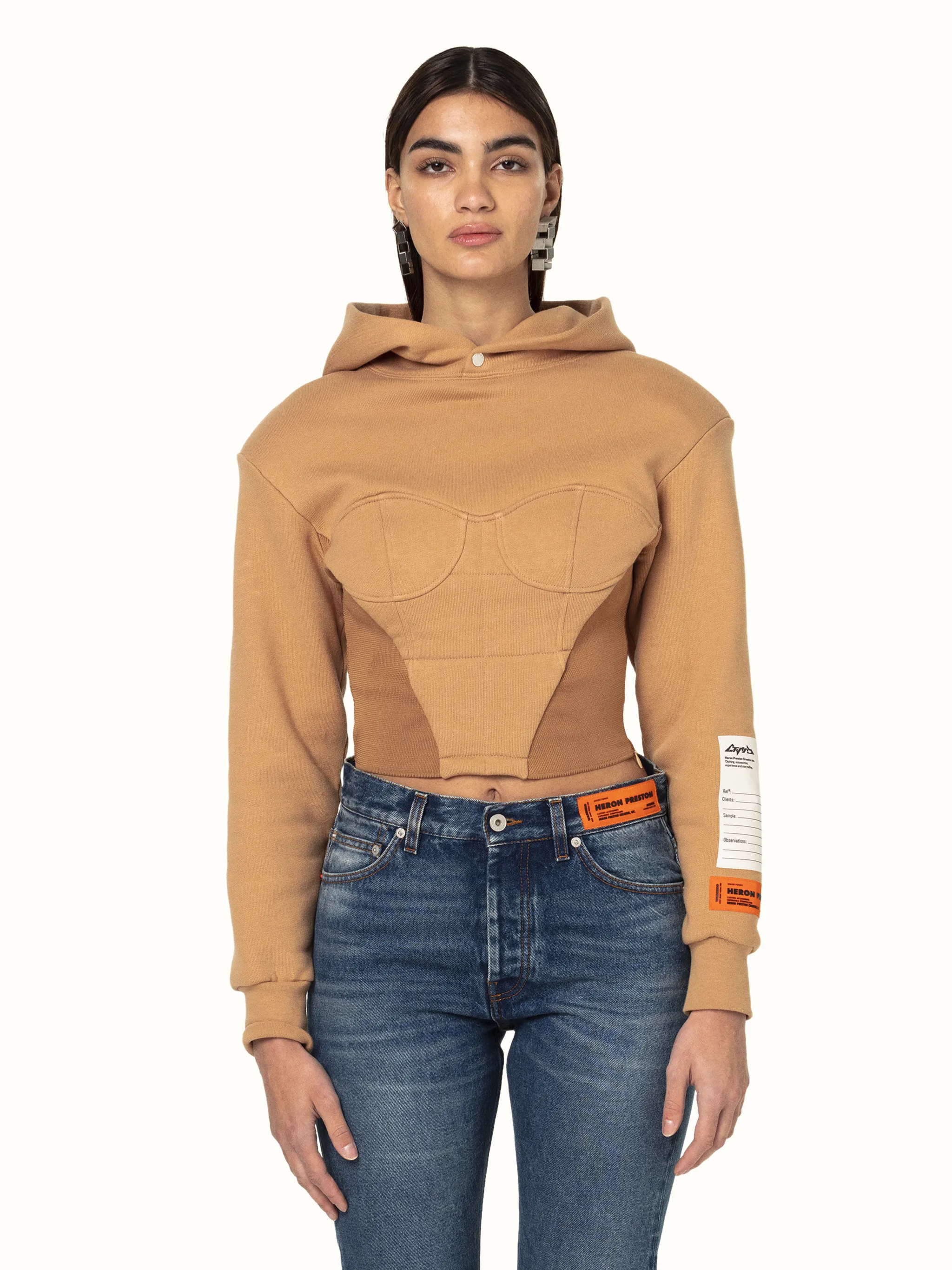 corset-style cropped cotton hoodie