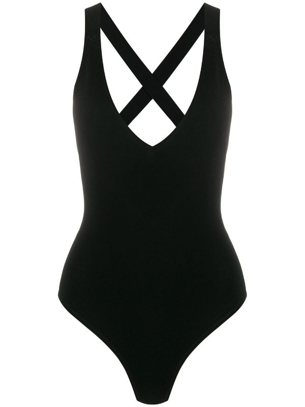 black v neck bodysuit