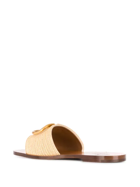 VALENTINO Grained Calfskin Vlogo Flat Sandals 39 Brown 401946 | FASHIONPHILE