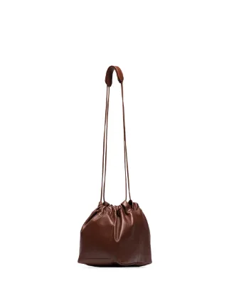 brown drawstring soft leather cross body bag展示图