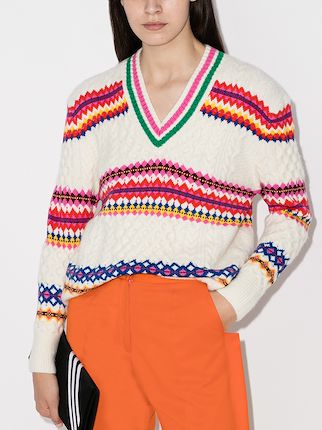 V-neck intarsia pattern sweater展示图