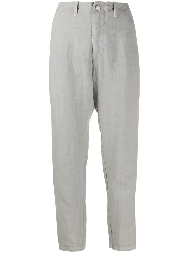 black tapered linen trousers