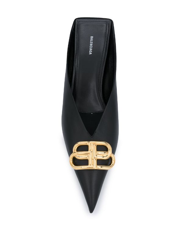 Balenciaga Square Knife Bb Logo-embellished Leather Pumps In Black