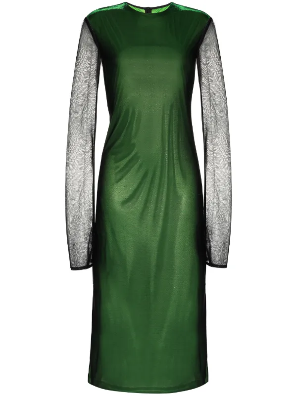 mesh sleeve midi dress