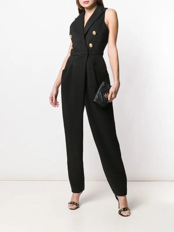 Balmain Shawl Lapel Sleeveless Jumpsuit 