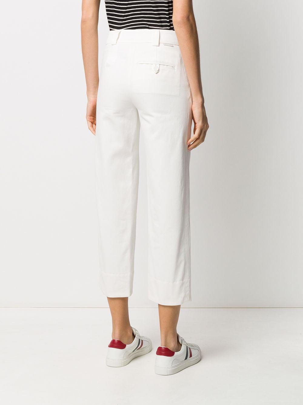 Shop Moncler Cotton Cropped Trousers In White