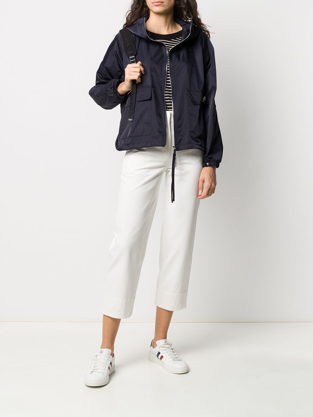 Shop Moncler Cotton Cropped Trousers In White