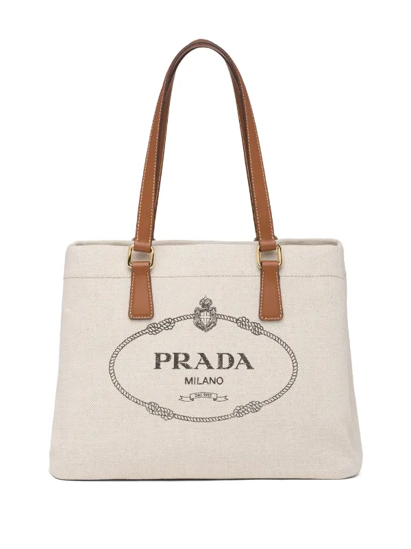 Prada logo-print Canvas Tote Bag - Farfetch