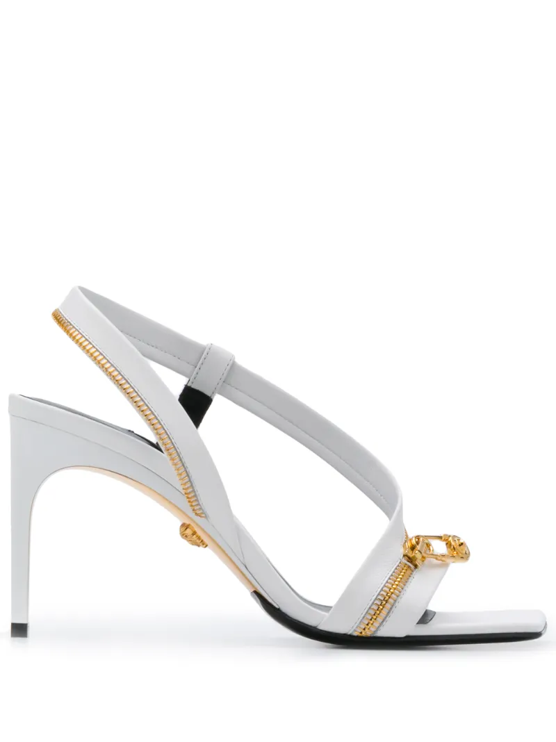 Click to view more detailed imagery on our partner's website Versace Zip Detail Strappy Sandals In White