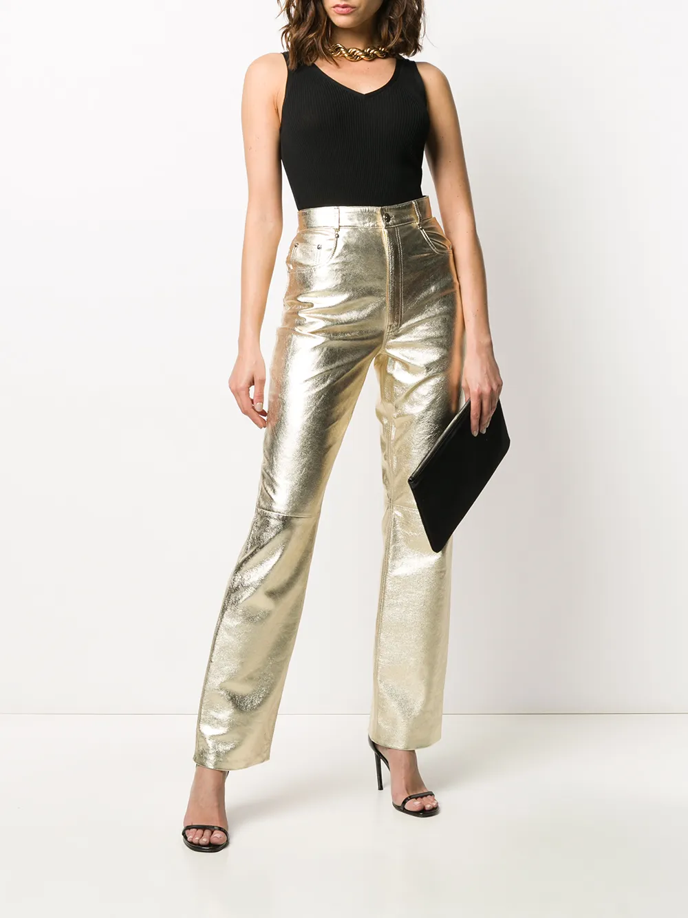 gold leather trousers
