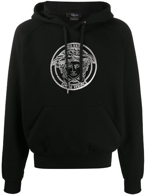 Shop black Versace Medusa Logo hoodie 
