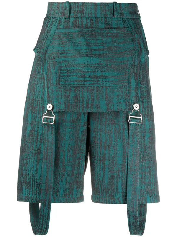 green dungaree shorts