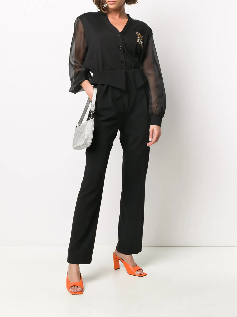 Moschino Blouse met doorzichtige mouwen Zwart