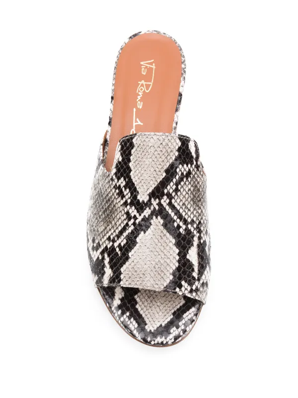 snakeskin flat mules