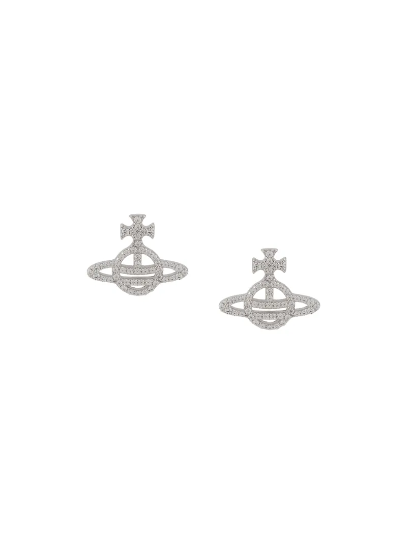 Click to view more detailed imagery on our partner's website Vivienne Westwood Embellished Logo Charm Earrings In Silver