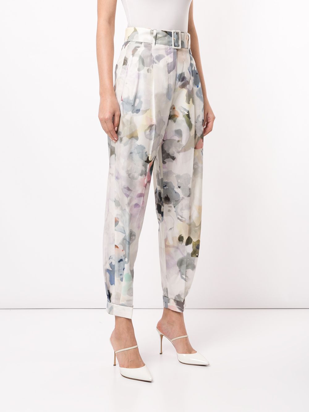 фото Agnona брюки с цветочным принтом и поясом