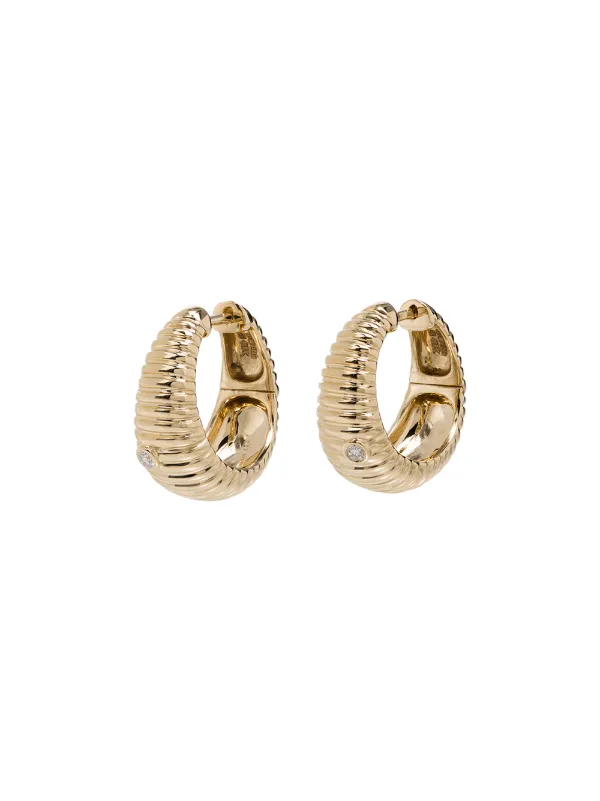 Yvonne Léon 9kt Yellow Gold Ridged Diamond Hoop Earrings