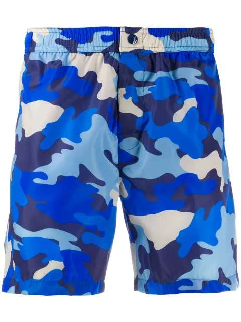 Shop blue Moncler camouflage-print swim 