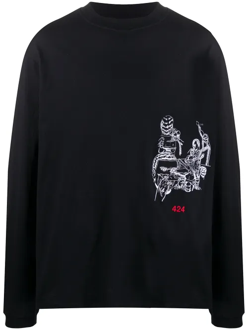 Sweat à broderies - Noir - 424 - Modalova