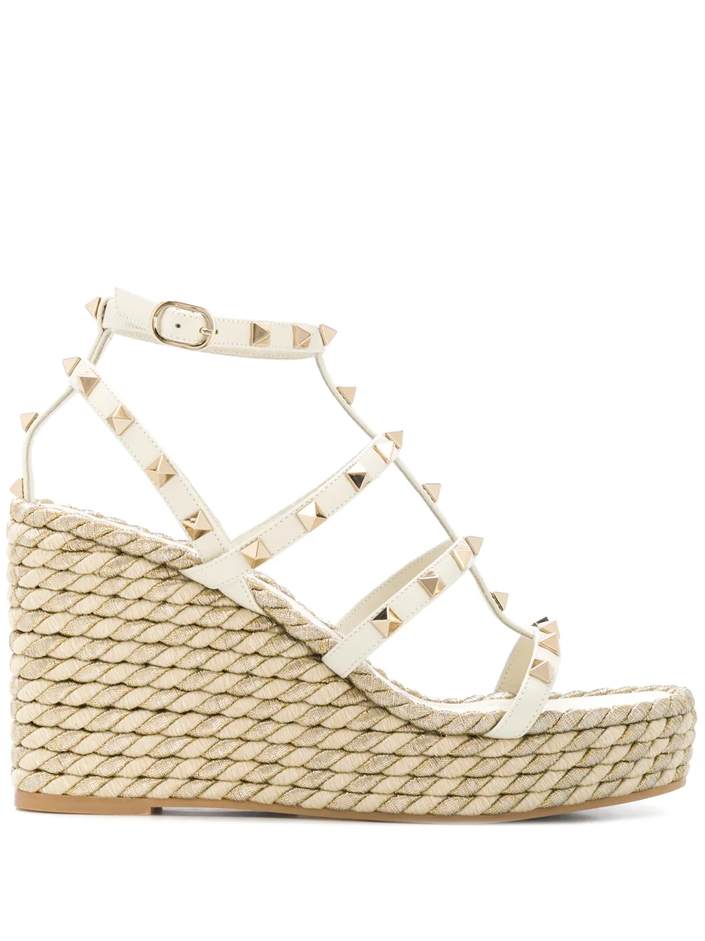 Valentino Garavani Rockstud rope wedge sandals - Neutrals | 5 Star ...