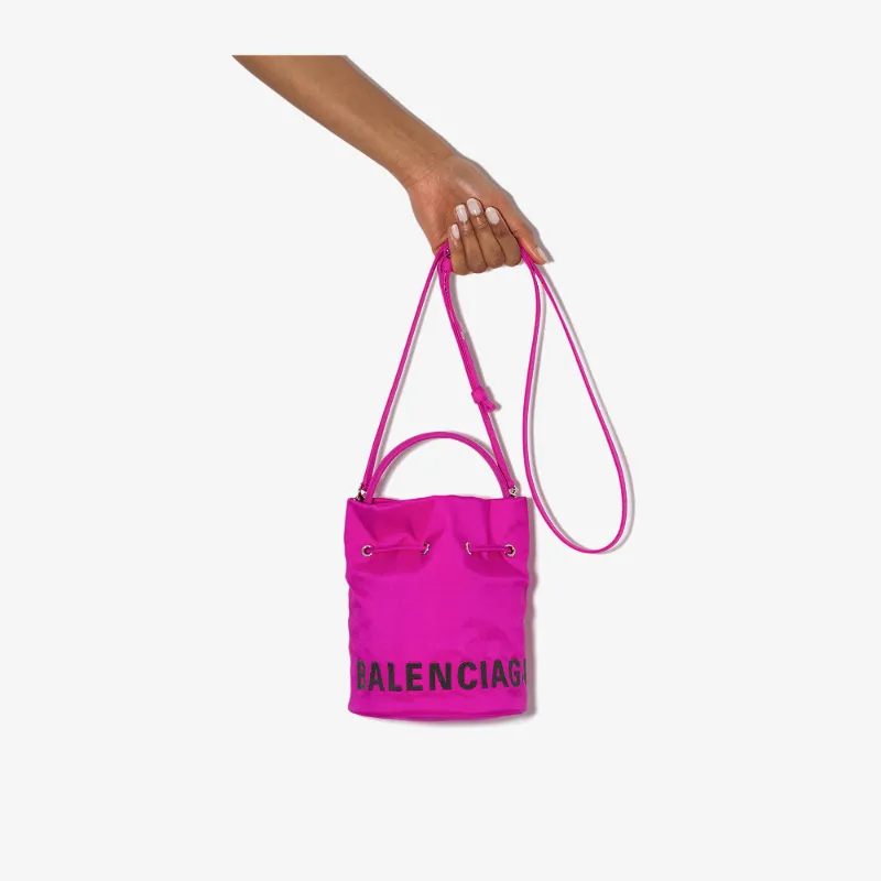 Balenciaga Womens Pink Wheel Mini Bucket Bag