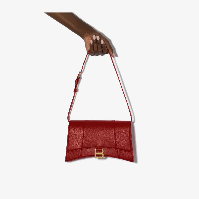 Balenciaga Womens Red Hourglass Baguette Leather Shoulder Bag